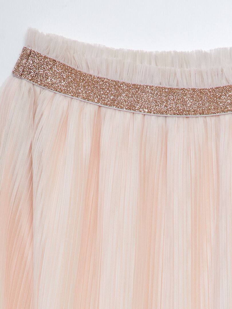 Geplooide tule rok met paillettenriem - ROZE