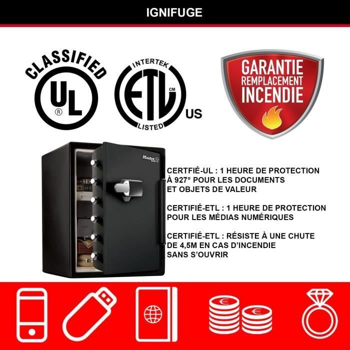 Cofre MASTER LOCK à prova de fogo e resistente à água (código tátil + alarme) 56,5 L