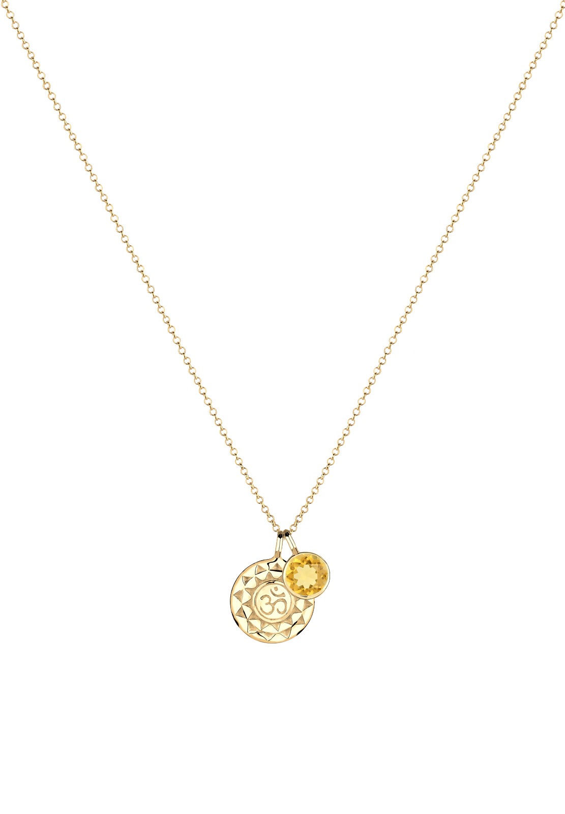 Elli Femmes Ornement Pendentif Talisman Om Harmonie avec Citrine Jaune en Argent Sterling 925 Plaqué Or