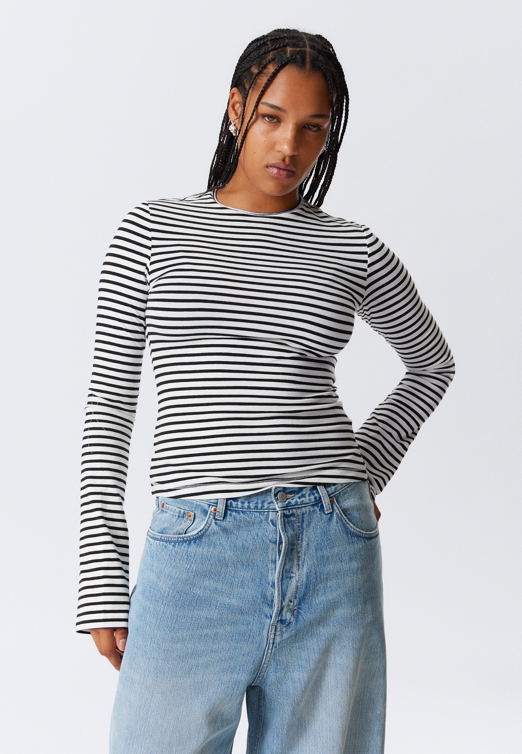 Maglia a maniche lunghe in cotone per i giorni feriali - bianco/nero