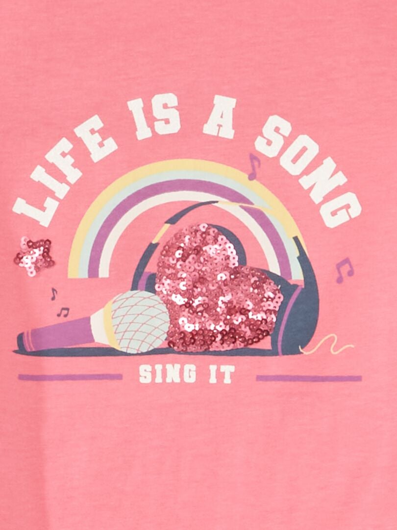 Camiseta de malha com estampa divertida - ROSA