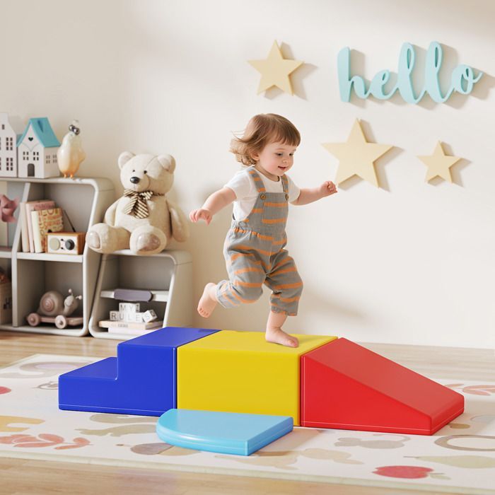 HOMCOM - Bloques de construcción de espuma - PU - 45x45x25cm - Amarillo, azul claro, azul oscuro, rojo