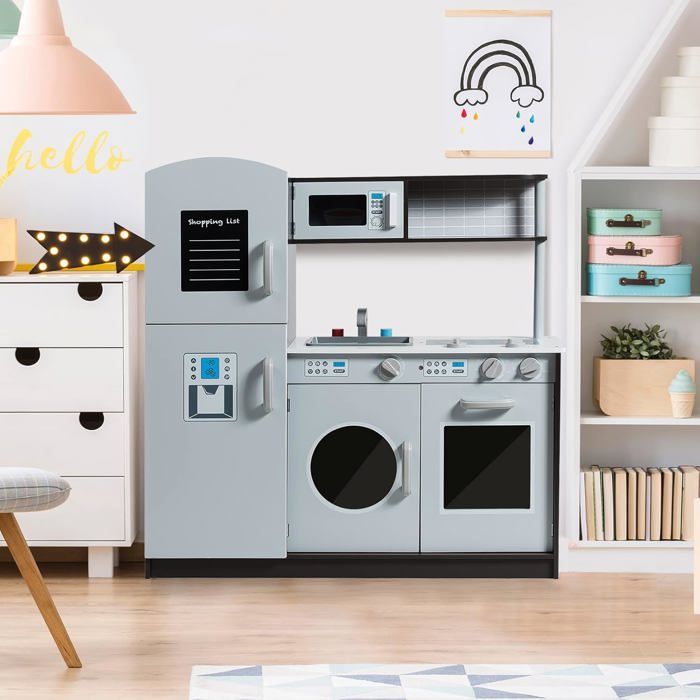 GOPLUS Houten Kinderkeuken - Educatief Speelgoed - Geluidseffecten & Talrijke Accessoires - Cadeau voor Kinderen van 3 tot 8 jaar - Meisjes