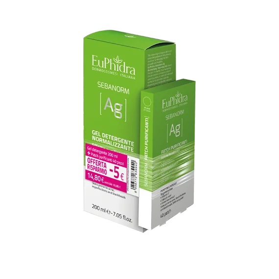 EUPHIDRA Euphidra Sebanorm Silver Reinigingsgel 200 ml + 40 acnepleisters, acne reiniger