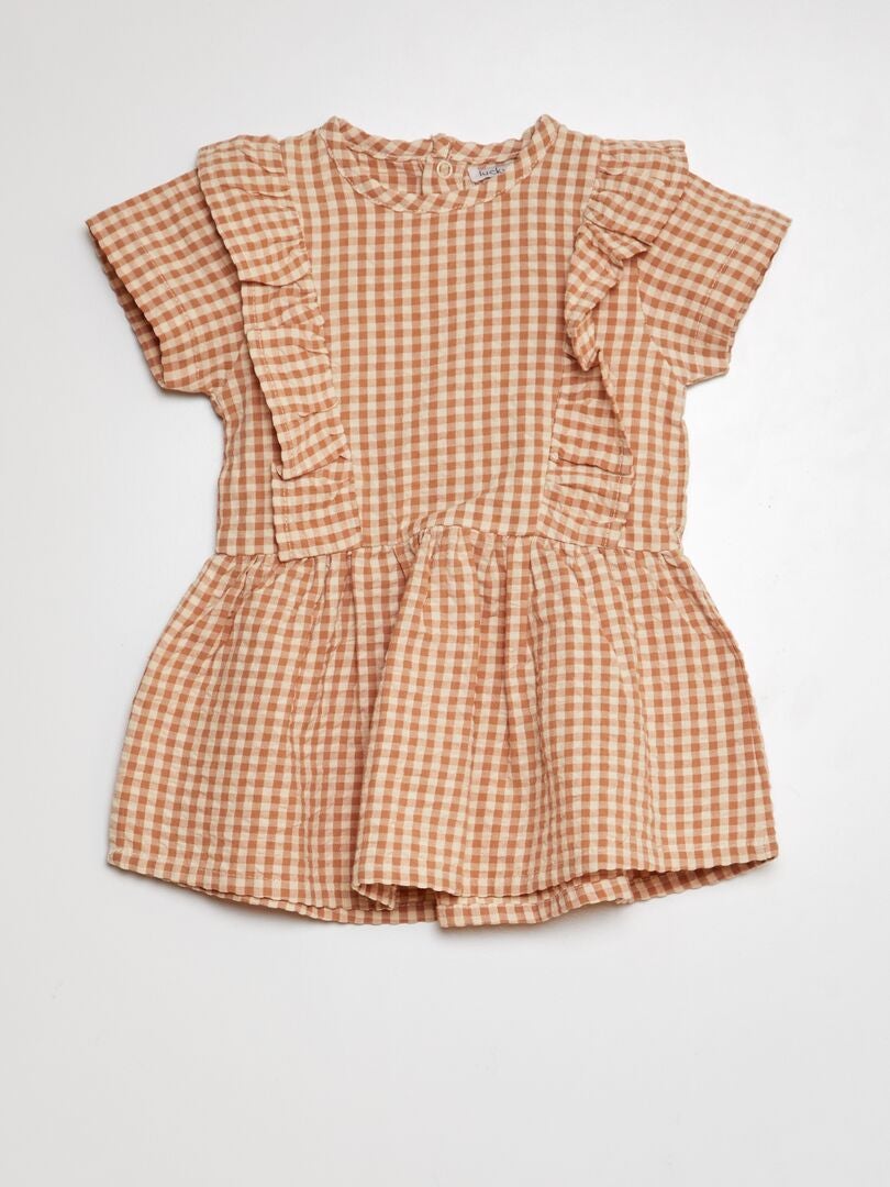 Jurk met ruches - BEIGE