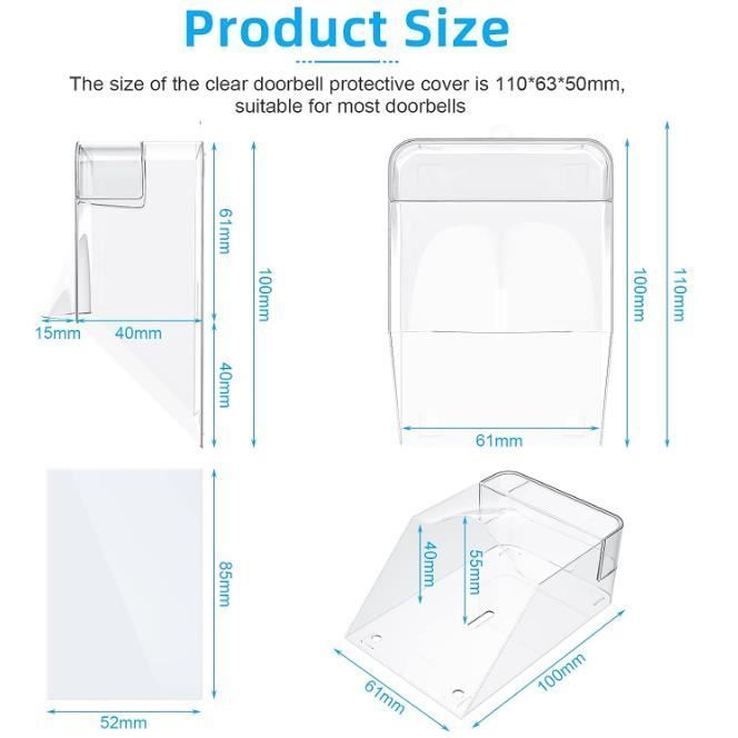 Protective cover - Wireless doorbell - Transparent - Waterproof - 5 sides