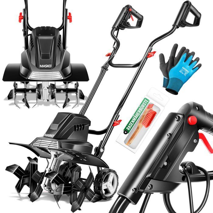 Motocultor eléctrico - MASKO - 1500 vatios - 40 cm de ancho de trabajo - 20 cm de profundidad de trabajo - 6 púas