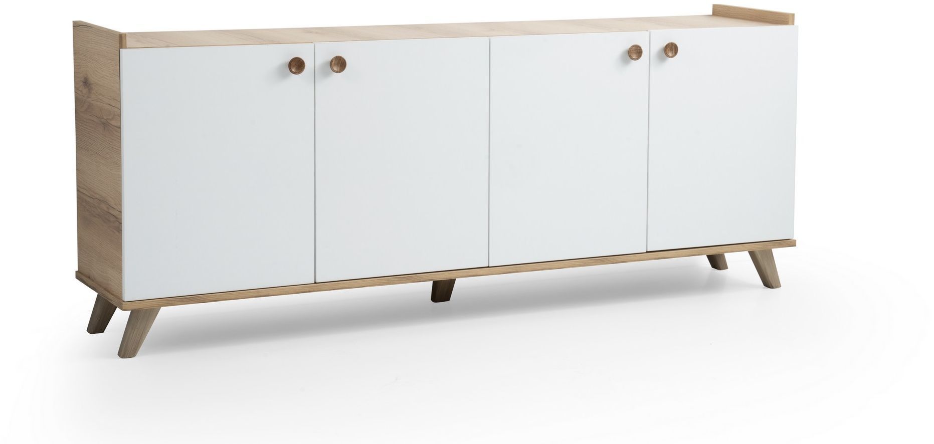 Aparador escandinavo - SUMER - 4 puertas - 180 x 78 x 41 cm - Roble / Blanco