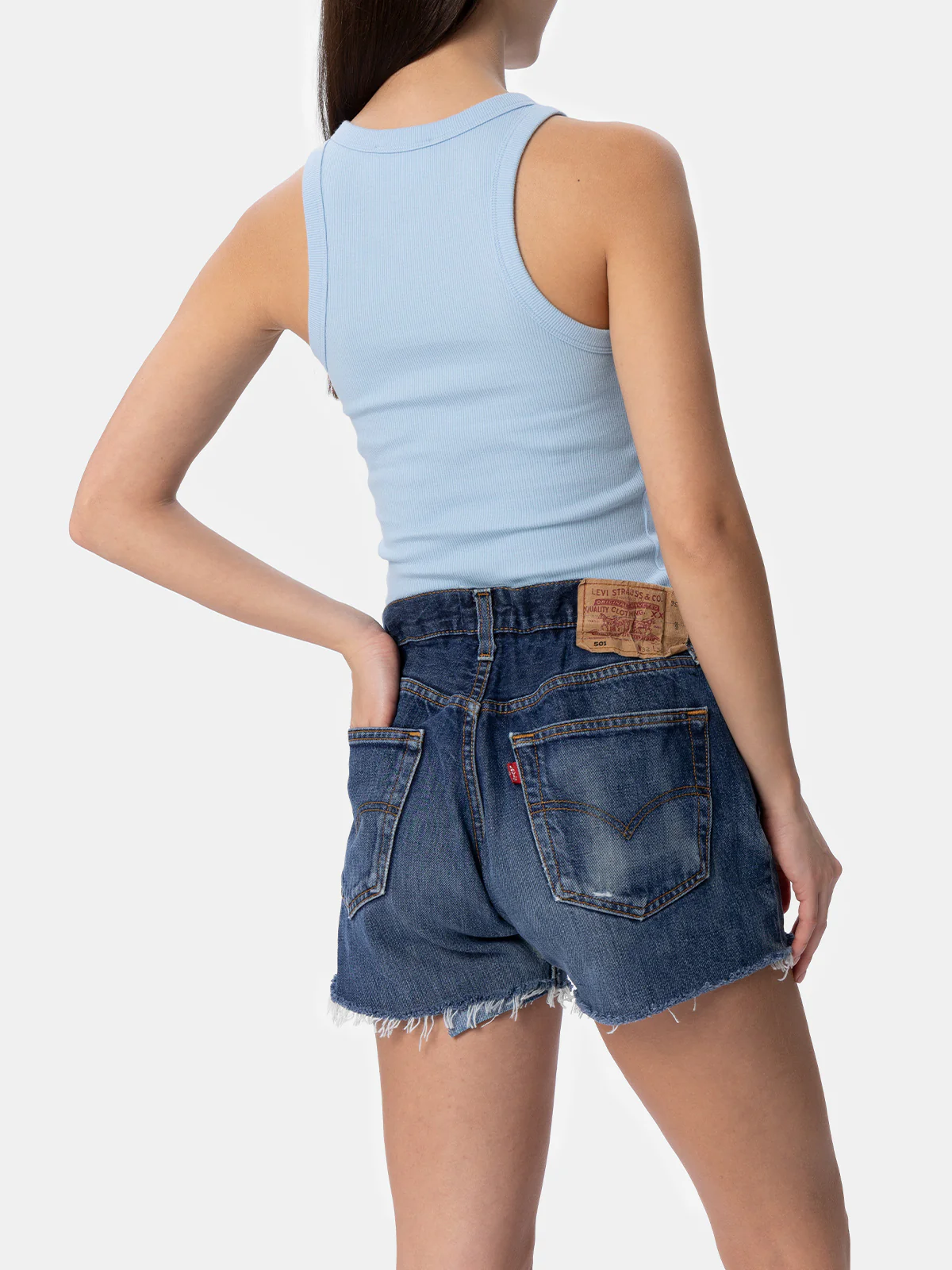 Dames tanktop van geribbeld katoen in lichtblauw