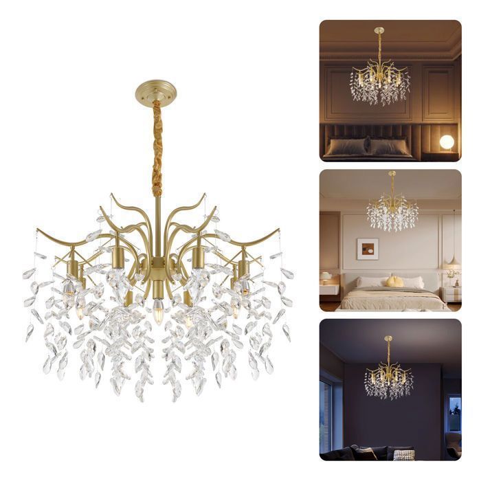 Lámpara de araña para salón - Lámpara de araña de cristal - Lámpara colgante con base metálica - Lámpara decorativa de lujo