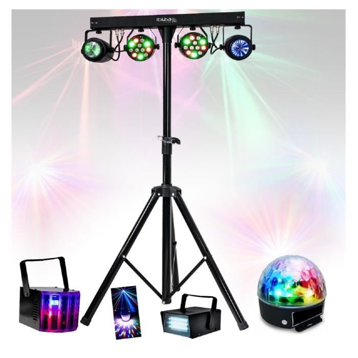 Pack Lumière Ibiza DJLIGHT60 - 7 Jeux de Lumière Projecteurs - Moonflower - Astro - Pied Support - Soirée - DJ Mobile