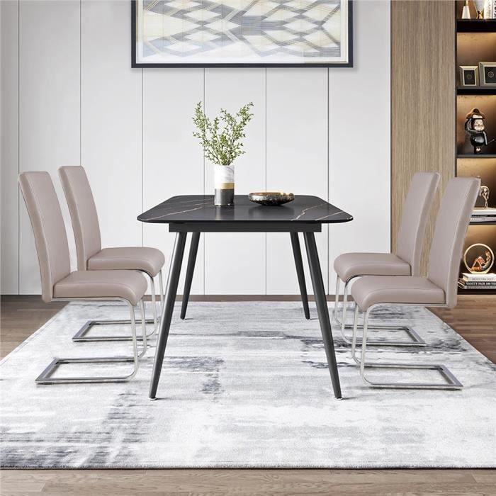2er-Set Esszimmerstühle – Stühle mit Kunstlederbezug – Metallbeine – Hohe Rückenlehne für moderne Küchen – Hellbraun – YAHEETECH
