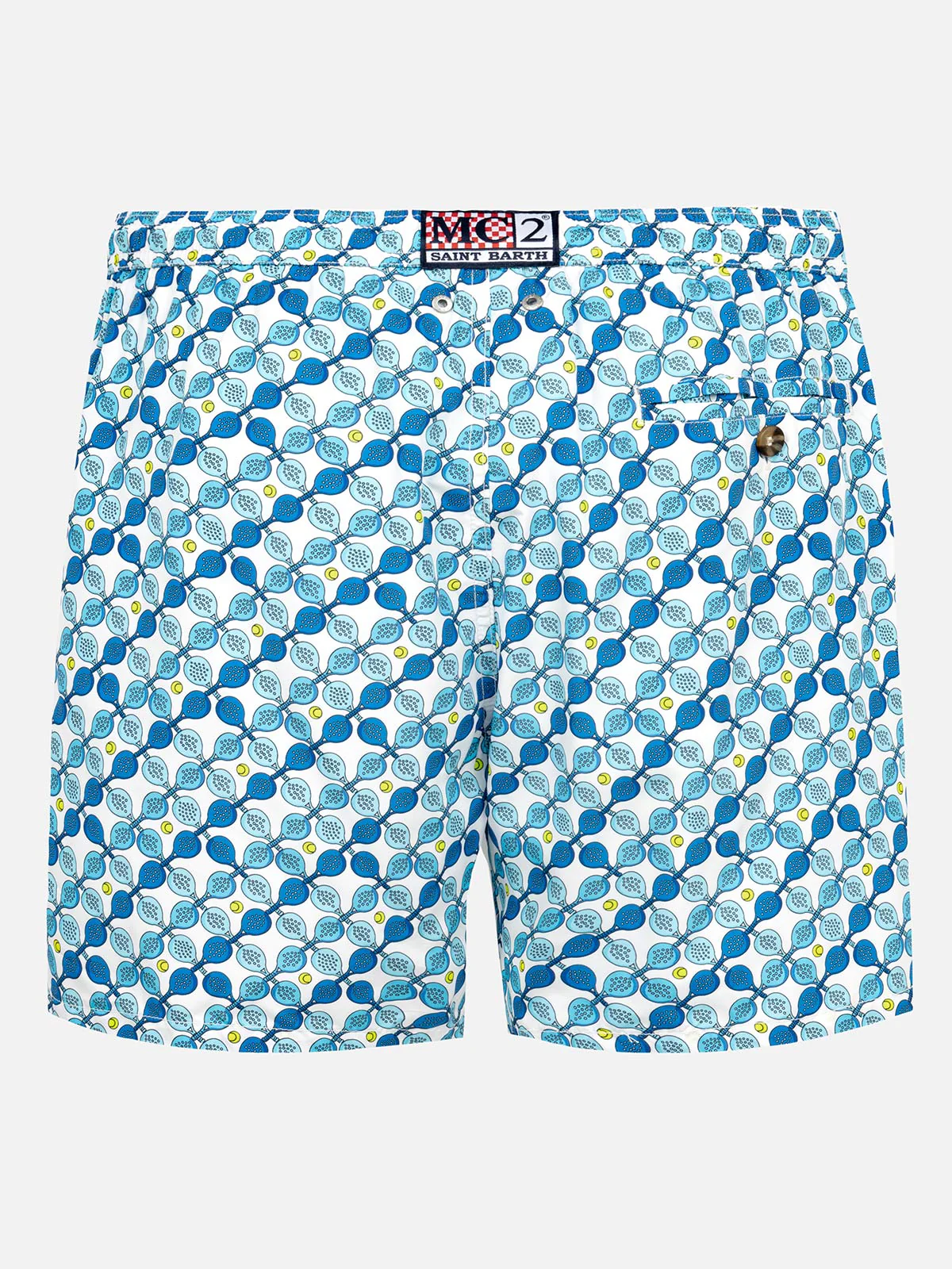 Costume da bagno da uomo in tessuto leggero con stampa racchette padel