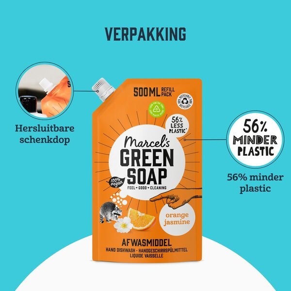 Marcel's Green Soap, polnilo za detergent z vonjem pomaranče in jasmina<br>6 x 500 ml