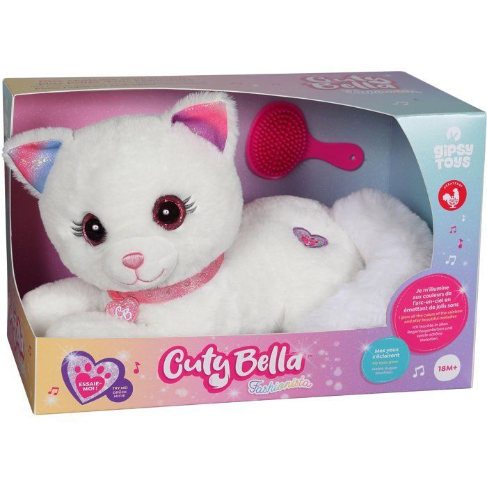 Gipsy Toys - Cuty Bella Fashionista - Gatinha de Pelúcia Interativa - Super Macia e Acende ao Som de Lindas Melodias - 30 cm