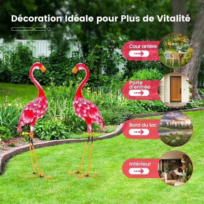 COSTWAY Flamingo-patsassarja 2 puutarhaan, vedenpitävä metallirunko, liukuväriset höyhenet, realistinen eläin