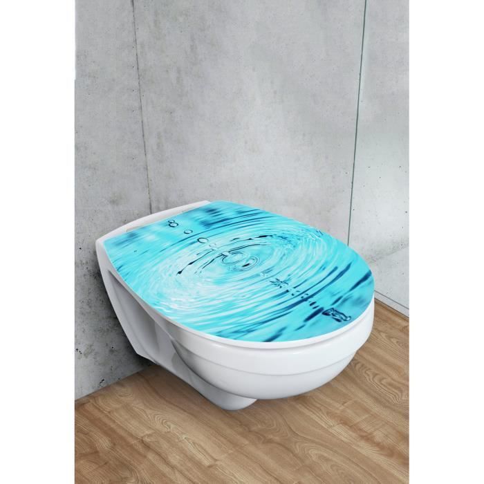 WENKO Abattant WC avec Frein de Chute DROPLETS, Lunette de Toilette Clipsable, Cuvette en Duroplast et Charnières Inox, Goutte