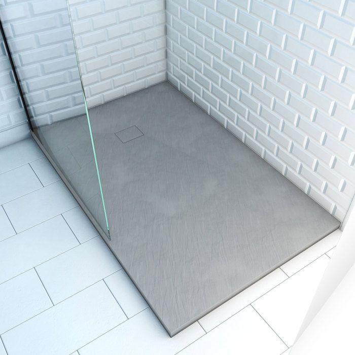 Plato de ducha de resina con efecto piedra - AURLANE - Piedra - Gris - 80 x 120 cm - Pendiente de diamante - 40 mm de espesor