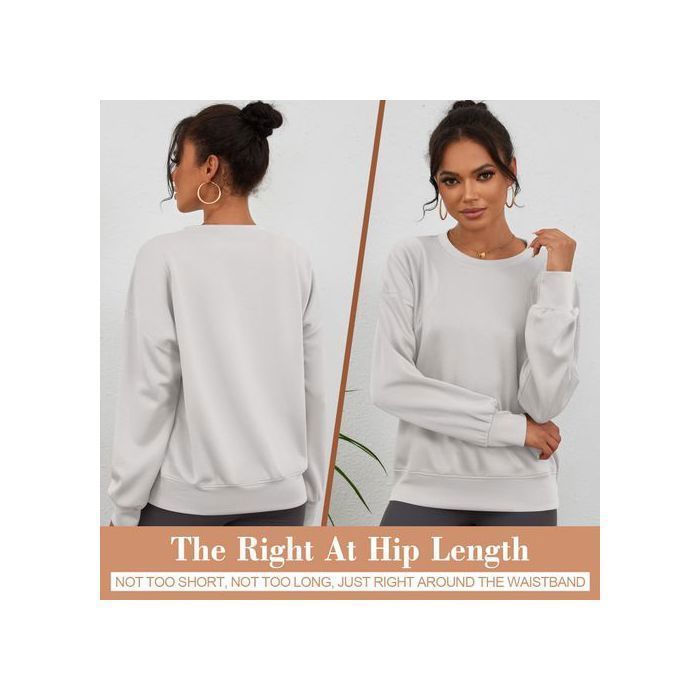 Sweat-shirt Oversize Femme à Manches Longues Doux et Confortable Style Sportif Coupe Courte Décontractée Coloris Beige Gris Taille L