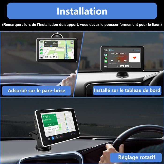 AWESAFE GPS Voiture Carplay sans Fil 7'' IPS Écran argent Carplay Android Auto Bluetooth