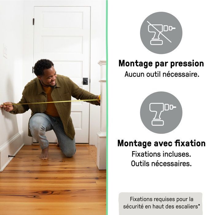 INGENUITY Barrière de sécurité sans perçage- Easy Install- de 73 à 80 cm - pression, sans vis ni perçage, enfant, bebe, escalier
