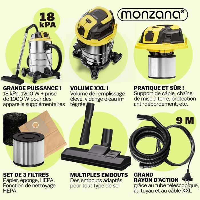 Aspiradora multifuncional MONZANA® de 30 litros para sólidos y líquidos con función de soplado, 2200 W.