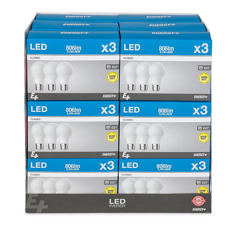 Energipære LED 806 lm 3-pak Classic E27 A60