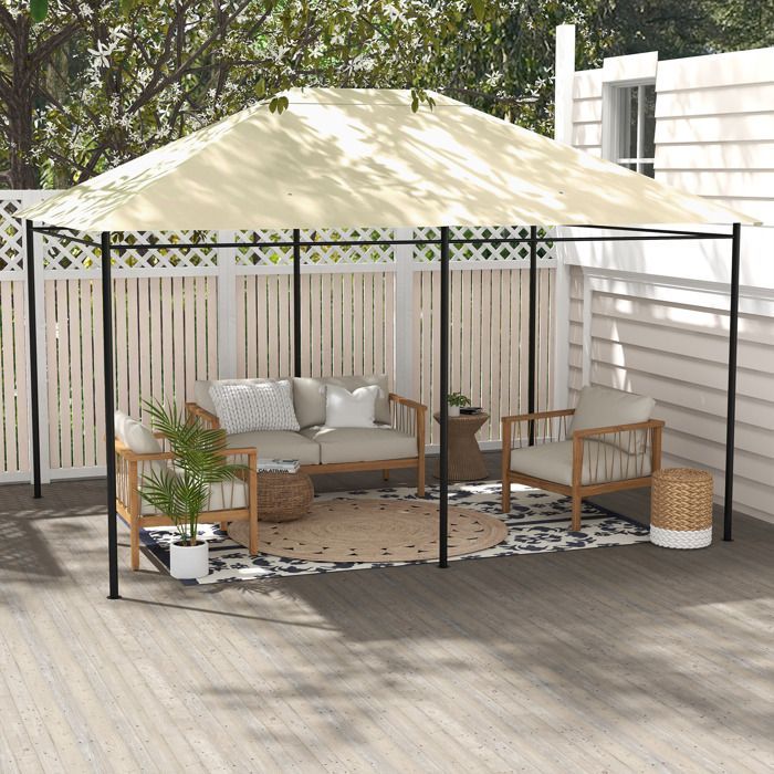 Toile de remplacement pour pavillon - Outsunny - tissu polyester haute densité 180 g/m² - anti-UV - 3 x 4 m - crème