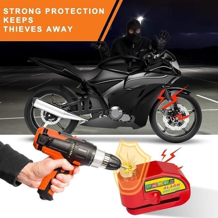 Candado de disco para motocicleta con alarma de 110 dB, candado de disco para scooter con alarma para motocicletas, bicicletas y scooters, con cable de 1,5 m.