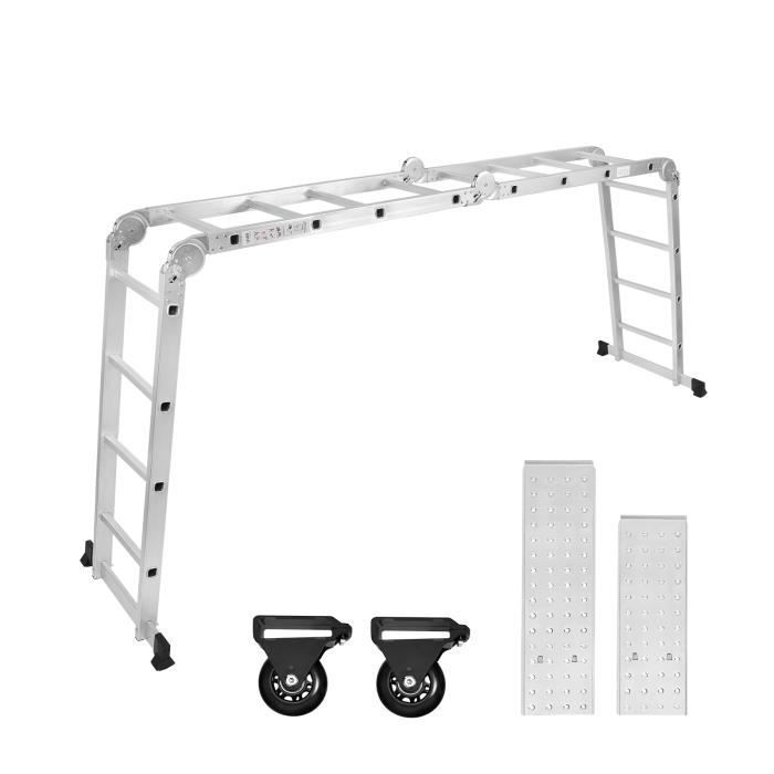 Escalera multifuncional - AUFUN - 6 en 1 - Aluminio - Carga máxima 150 kg - Plegable y antideslizante
