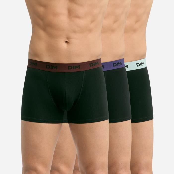 Calzoncillos bóxer para hombre - DIM - Surtido de colores - Paquete de 3 - Cintura de color - Algodón elástico transpirable