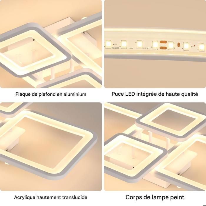 DORLINK Plafonnier LED Carré Moderne 54W - Dimmable avec Télécommande 3000K-6500K - Pour Chambre Salon