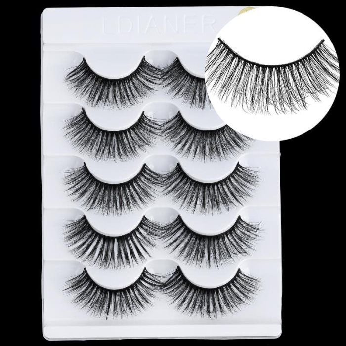 5 pares de pestañas postizas cruzadas naturales de pelo de visón 6D, largas y despeinadas, para maquillaje, extensiones de pestañas postizas, herramientas de belleza.