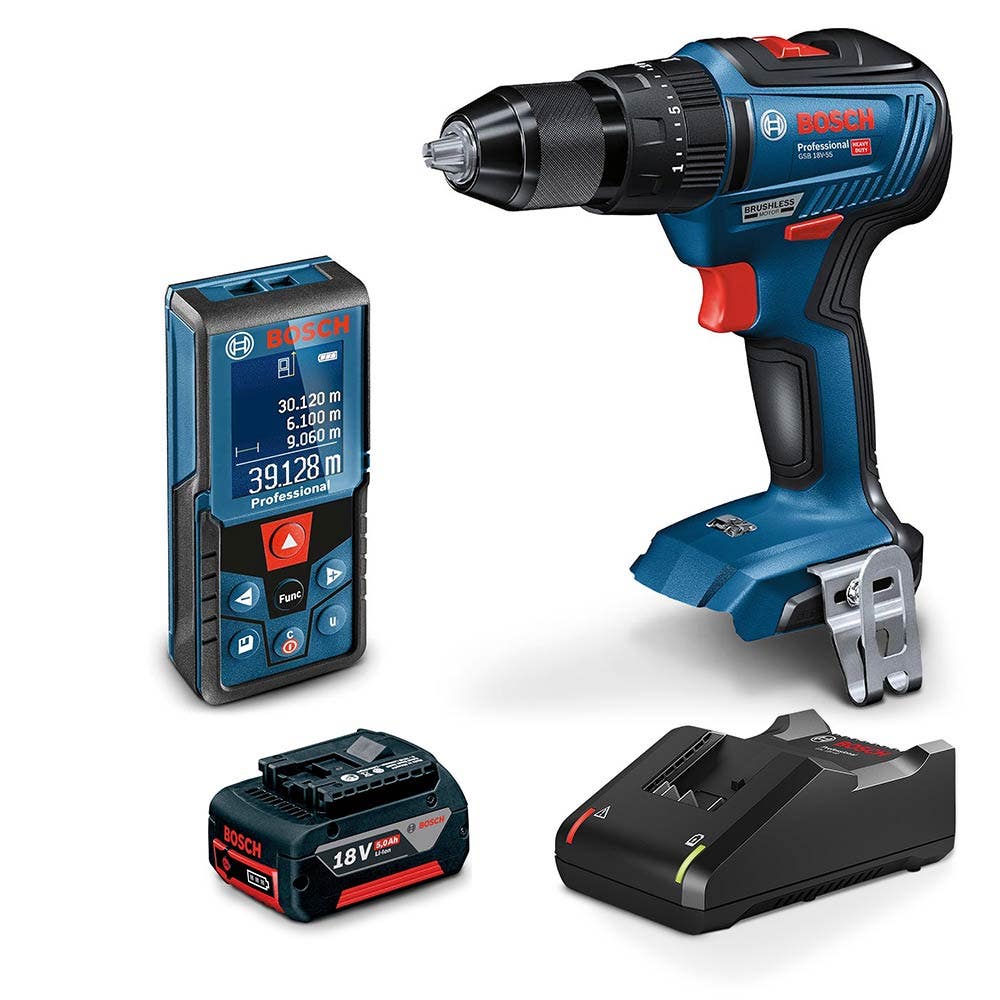 Kombinationsset: BOSCH 18V Akku-Schlagbohrschrauber und 40m Laser-Entfernungsmesser, 1 x 5,0 Ah, 0615990M5C