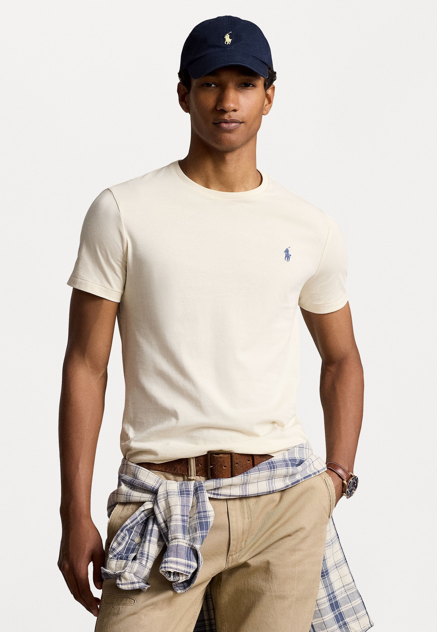 Polo Ralph Lauren CUSTOM SLIM FIT JERSEY CREWNECK T-SHIRT - Tricou simplu - nisip