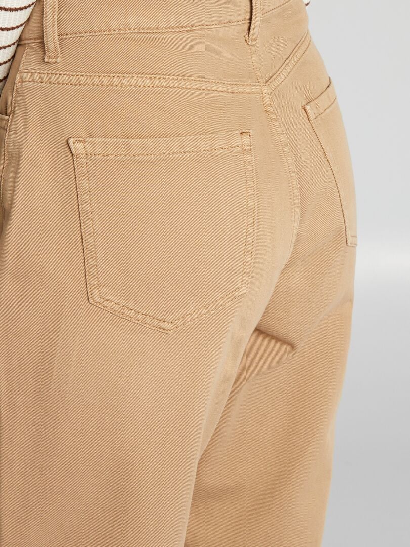Calça jeans folgada de cintura alta - BEGE