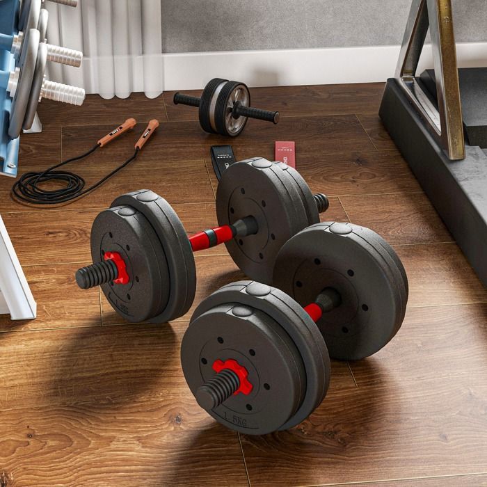 Juego de mancuernas ajustables 2 en 1 HOMCOM de 15 kg en total - Barras incluidas - Entrenamiento muscular y levantamiento de pesas