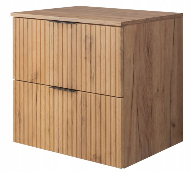 Szafka Łazienkowa pod Umywalkę 60 cm Blat RYFLE Wisząca Dąb