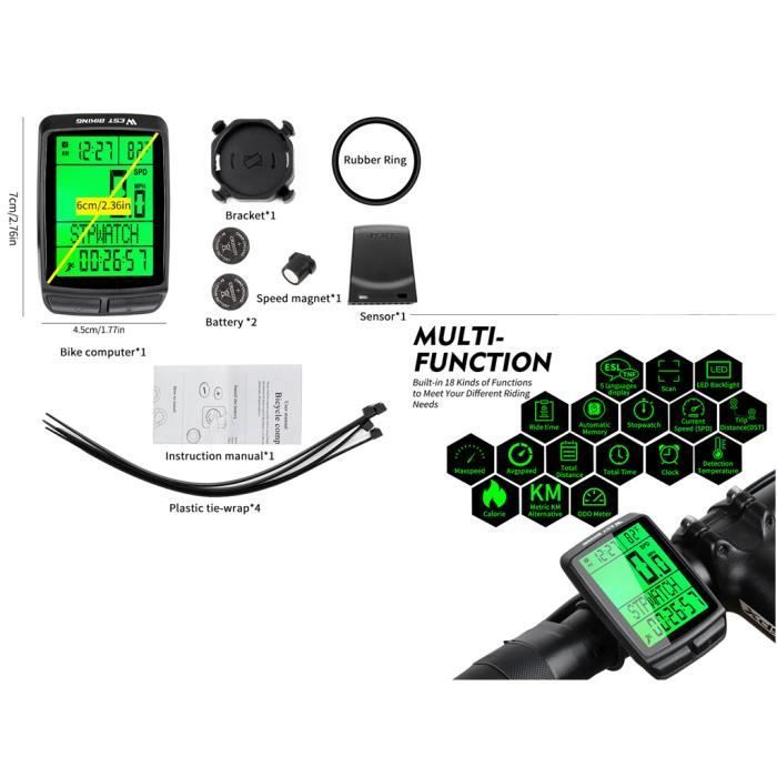 Bike Computer - Mountain Bike - Wireless - IPX7 Waterproof - Backlit LCD Screen - Multifunctional