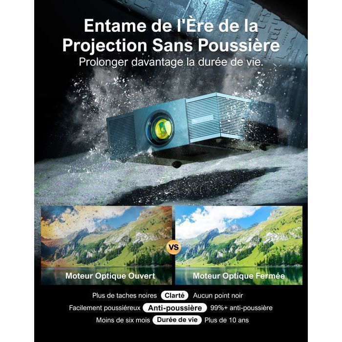 Projetor de vídeo ULTIMEA Full HD, compatível com projetores de vídeo 4K (900 ANSI), detecção de objetos, foco automático 6D/correção trapezoidal, Apollo P60