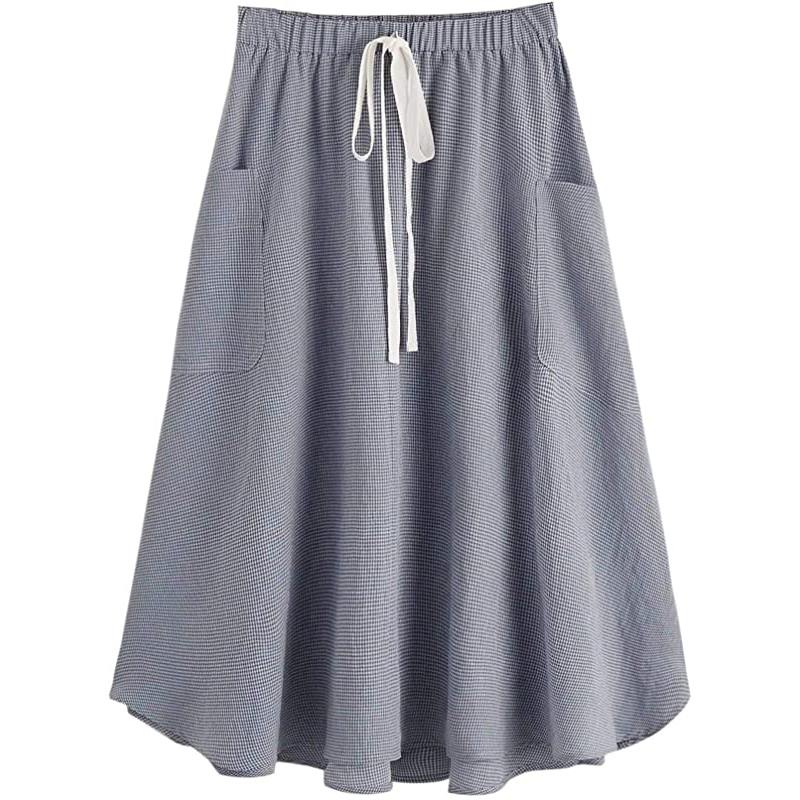 Jupe midi plissée trapèze taille haute décontractée pour femme avec poche