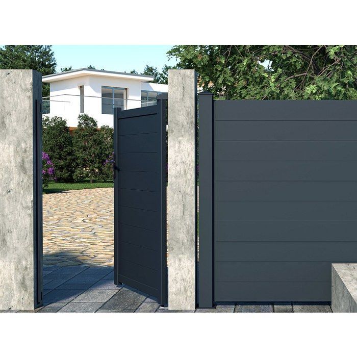 Puerta batiente de aluminio macizo NAZARIO, 103 cm de ancho x 165 cm de alto, color antracita.