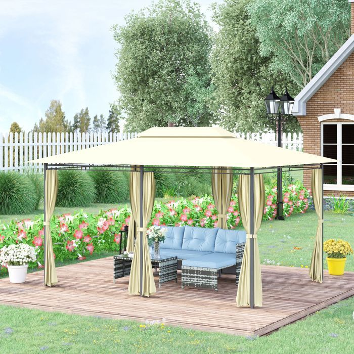 Garden gazebo - marquee - Outsunny - colonial style double roof with side panels - steel - 3x4x2.8m - cream