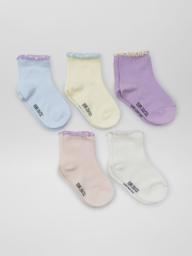 Set van 5 paar sokken met ruches - BLAUW