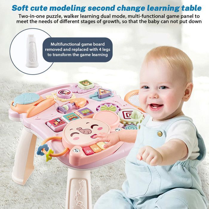 Girello 2 in 1 a forma di elefante per l'apprendimento precoce | Girello per bambini e bambine con tavolo attività e gioco di basket | Girello
