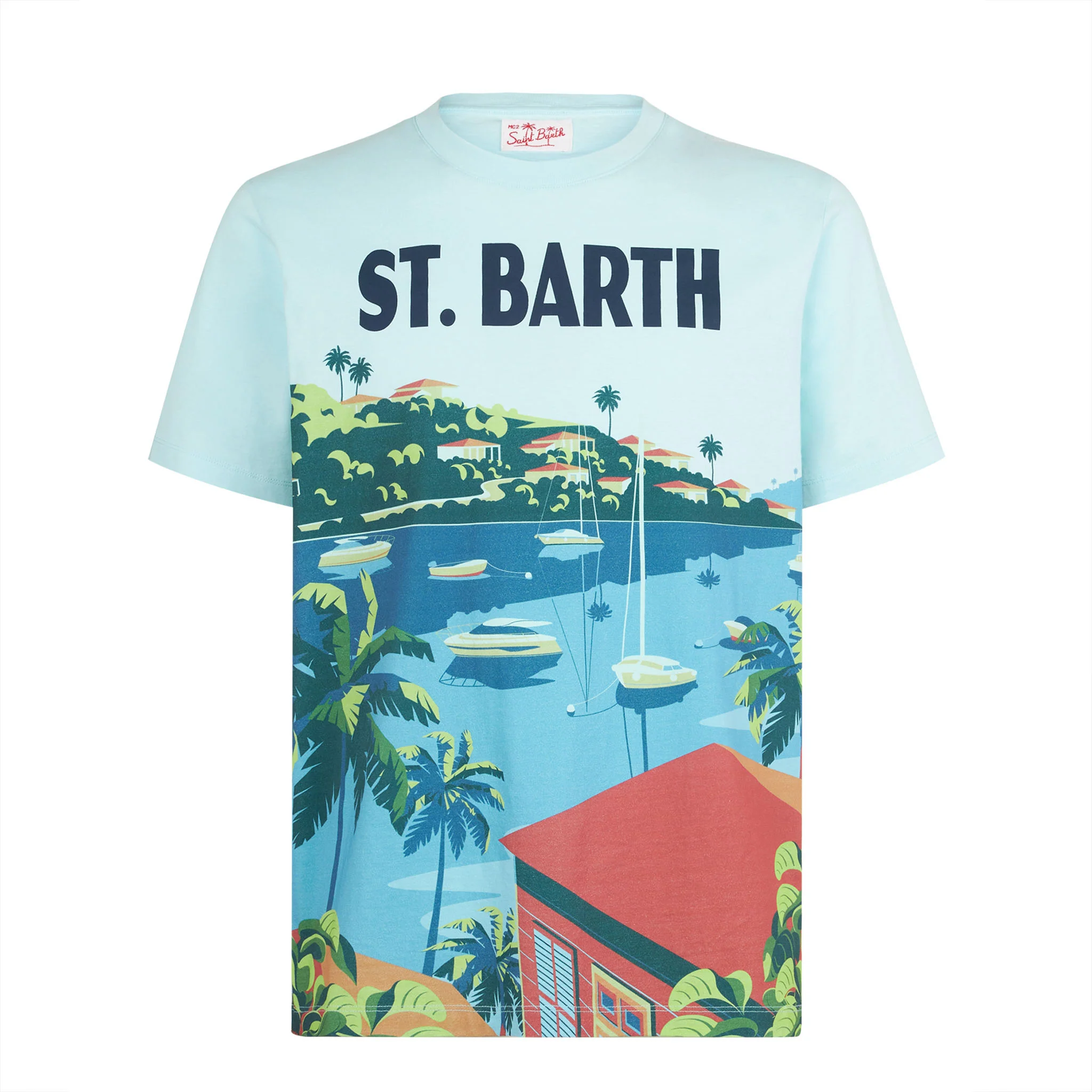 Heren katoenen T-shirt met print van een ansichtkaart van Saint Barth