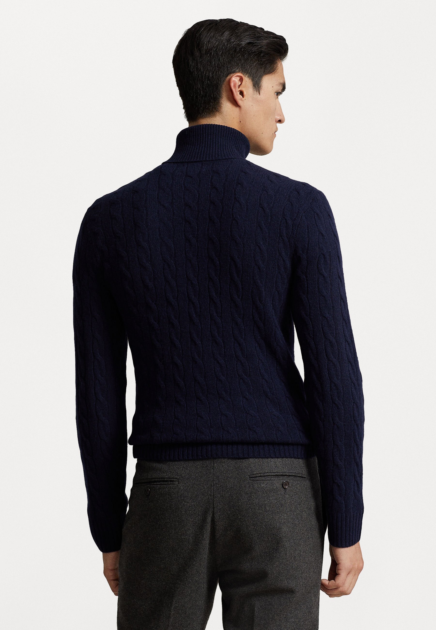 Suéter de gola alta em lã e cashmere com tranças Polo Ralph Lauren - Suéter - azul marinho.