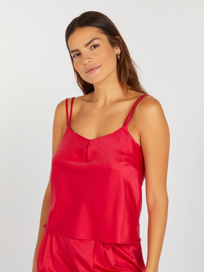 Top de pijama de cetim 'Sans Complexe' - VERMELHO