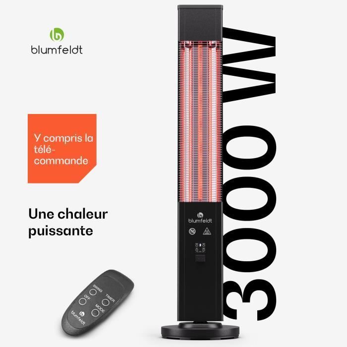 blumfeldt Chauffage Infrarouge sur Pied, Radiateur Intérieur et Extérieur 3000W, Chauffage de Terrasse, Télécommande, IP65