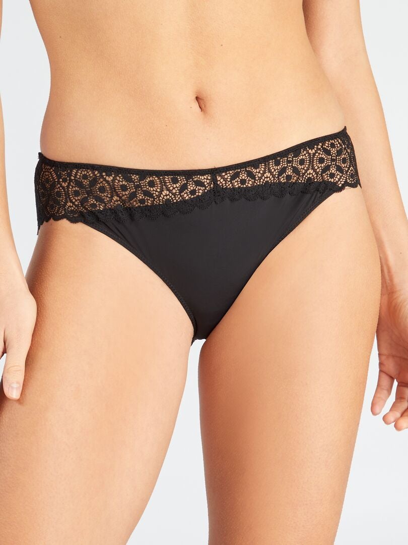 Microfiber en kanten slipje - Zwart